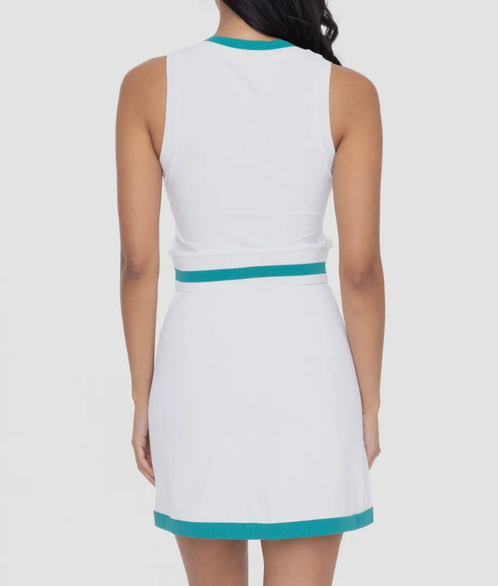 V-Neck Activewear Top w/Built in Bra White/Teal