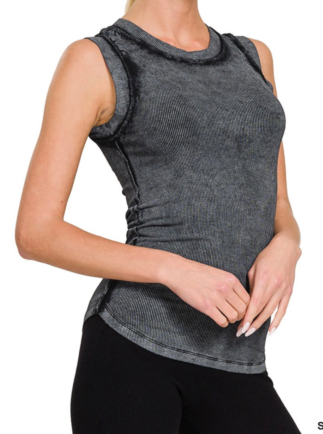 Ribbed Sleeveless Top Ash Black