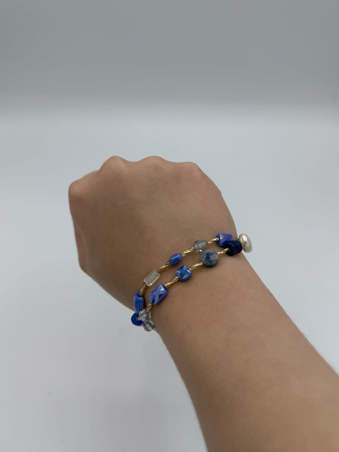 Blue and Gold Beaded Bracelet Set