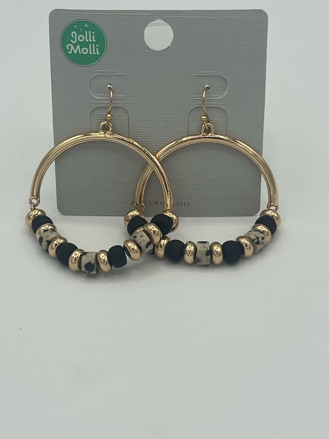 2" Disc Dangle Earring with Black and Gold Dalmatian Stones