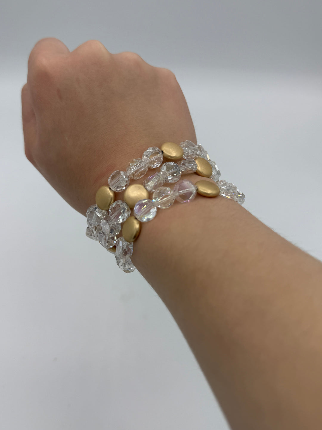 Crystal Triple Strand Set with Gold Accents