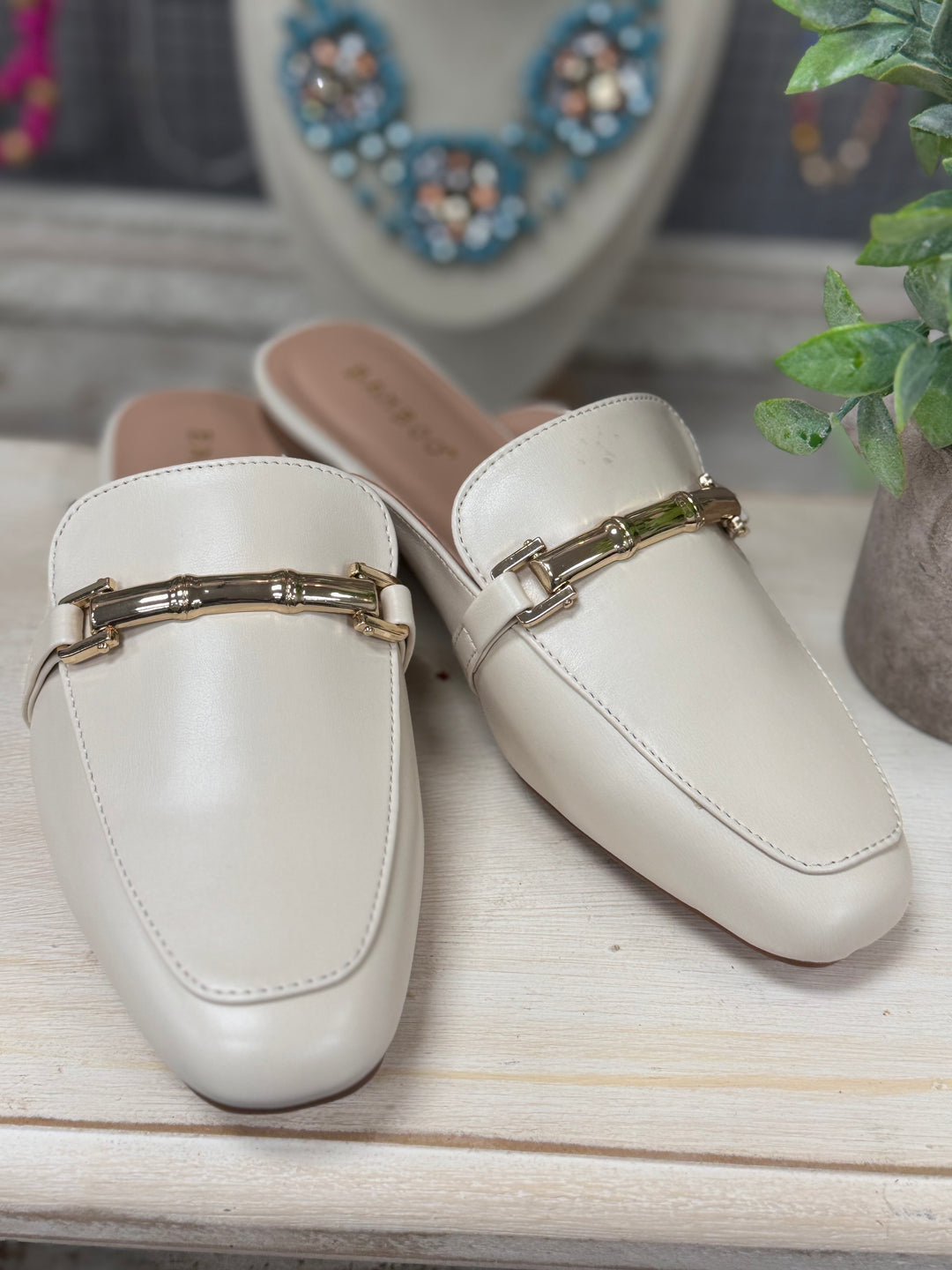 Streak Beige Flat Mule Slide on Shoe