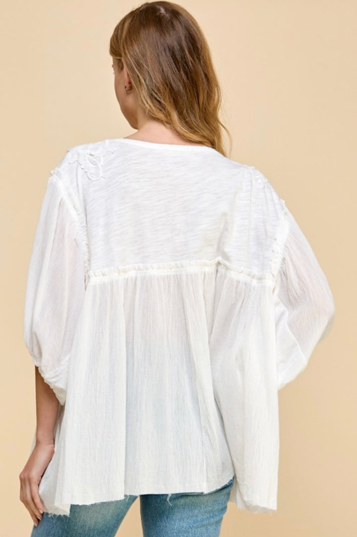 Crochet Trim Detail Blouse Top, white