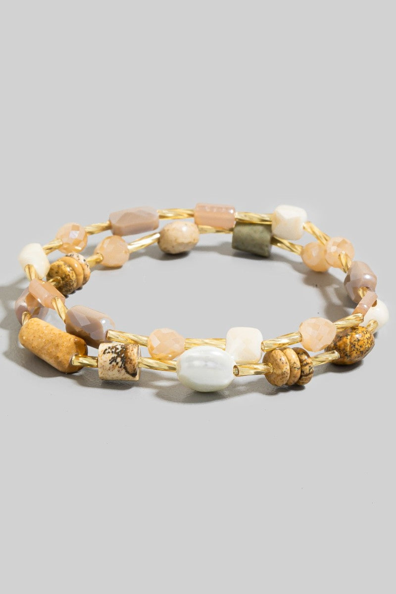 Natural Stone Gold Beaded Bracelet Set