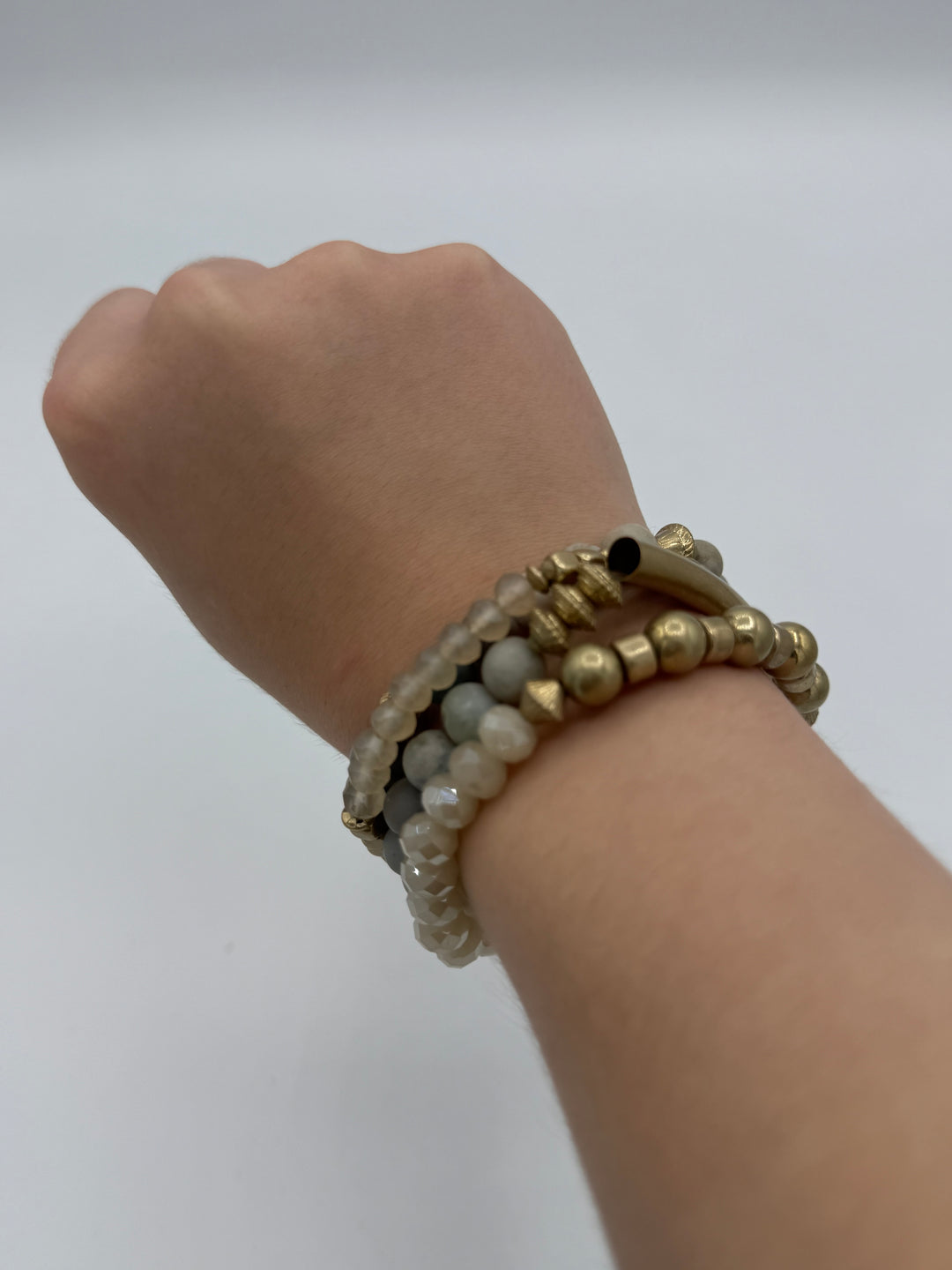Earth-tone 4 piece Bracelet Stack with Gold accents