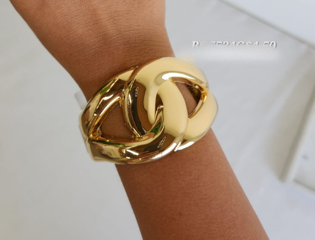 Gold Knot Wide Hinge Bangle Bracelet