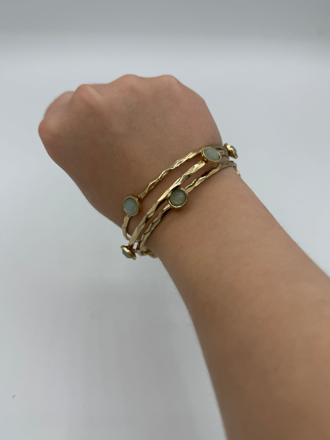 Gold and Green Gemstone 3 piece Bangle Set