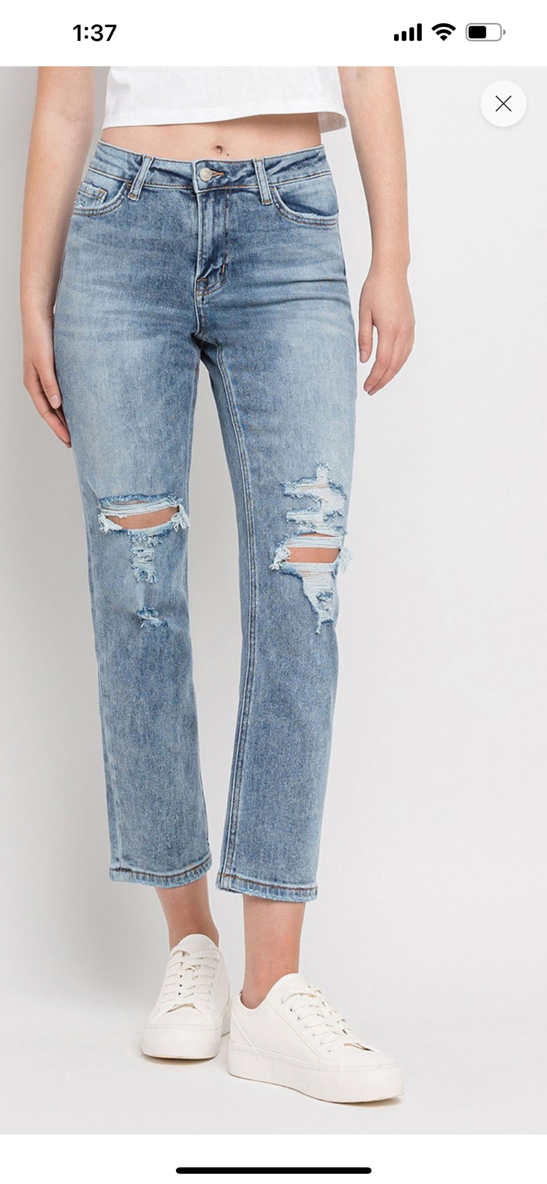VintageHigh Rise Crop Straight Jeans Mecium Wash