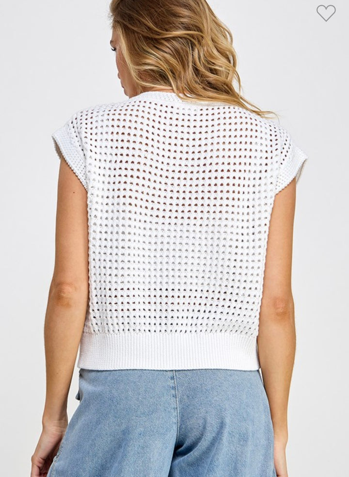 Open Weave Knit Vest Top White