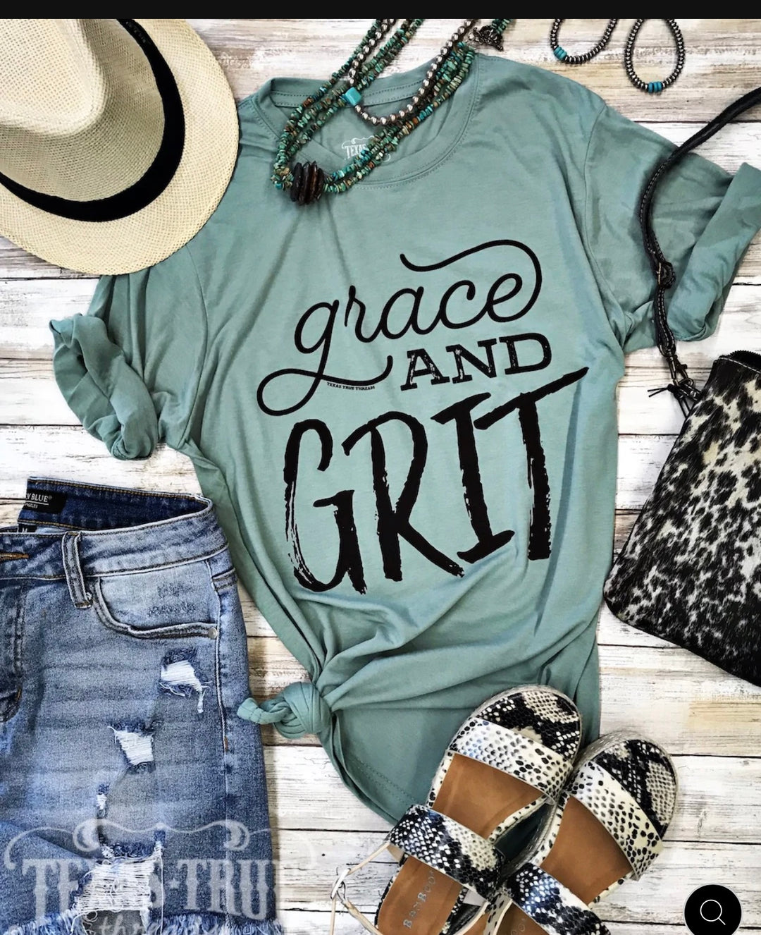 Grace and Grit Wash Green Tee