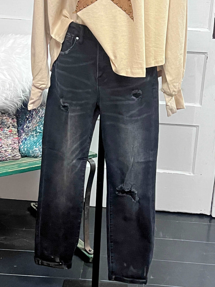 Bellamy Distressed Boyfriend Black Jeans