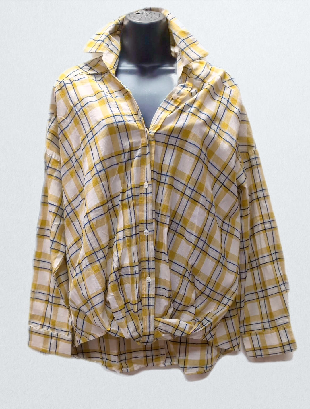Mustard Plaid Button Down Top