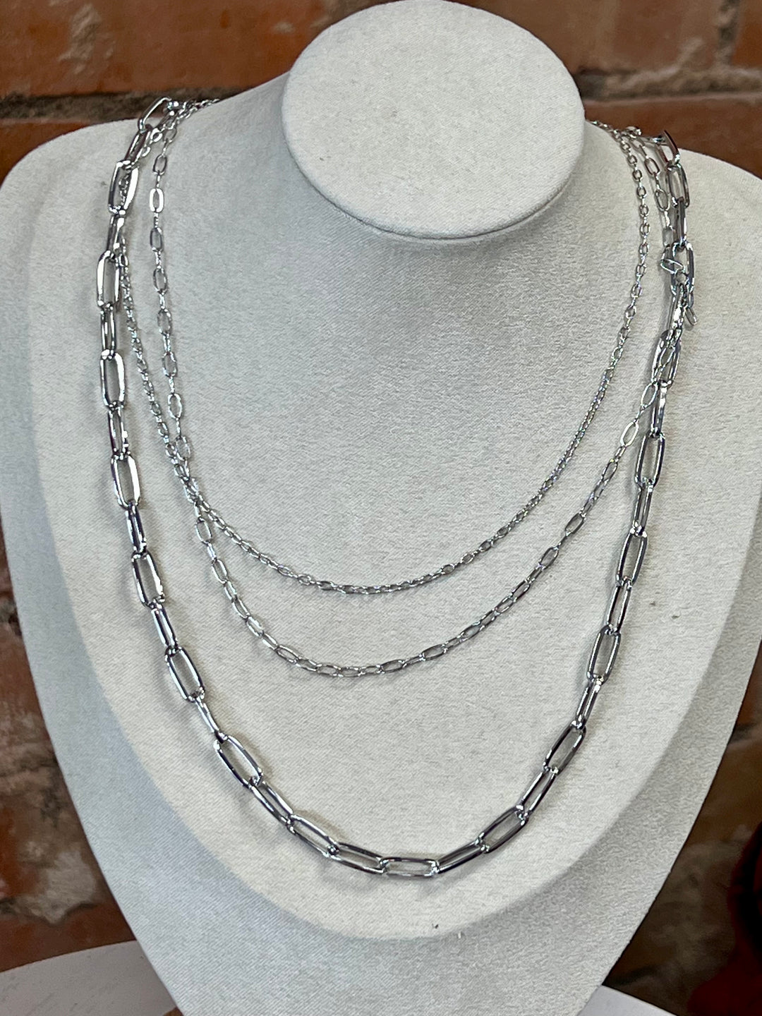 Silver 3 row Paper Clip Necklace