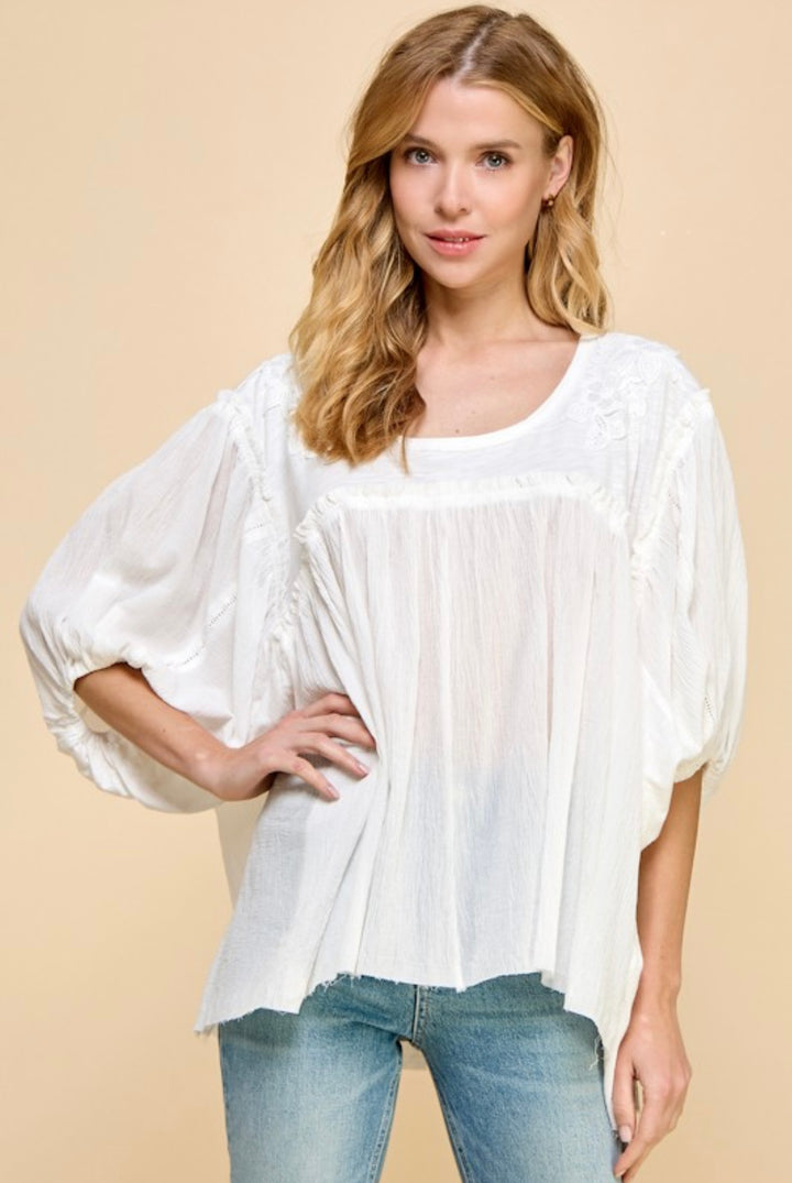 Crochet Trim Detail Blouse Top, white