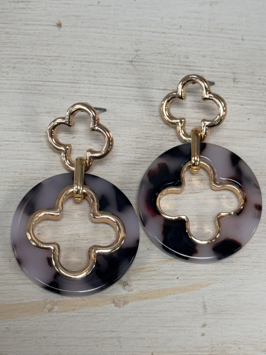 Clover With Animal Print Dangle Earrings