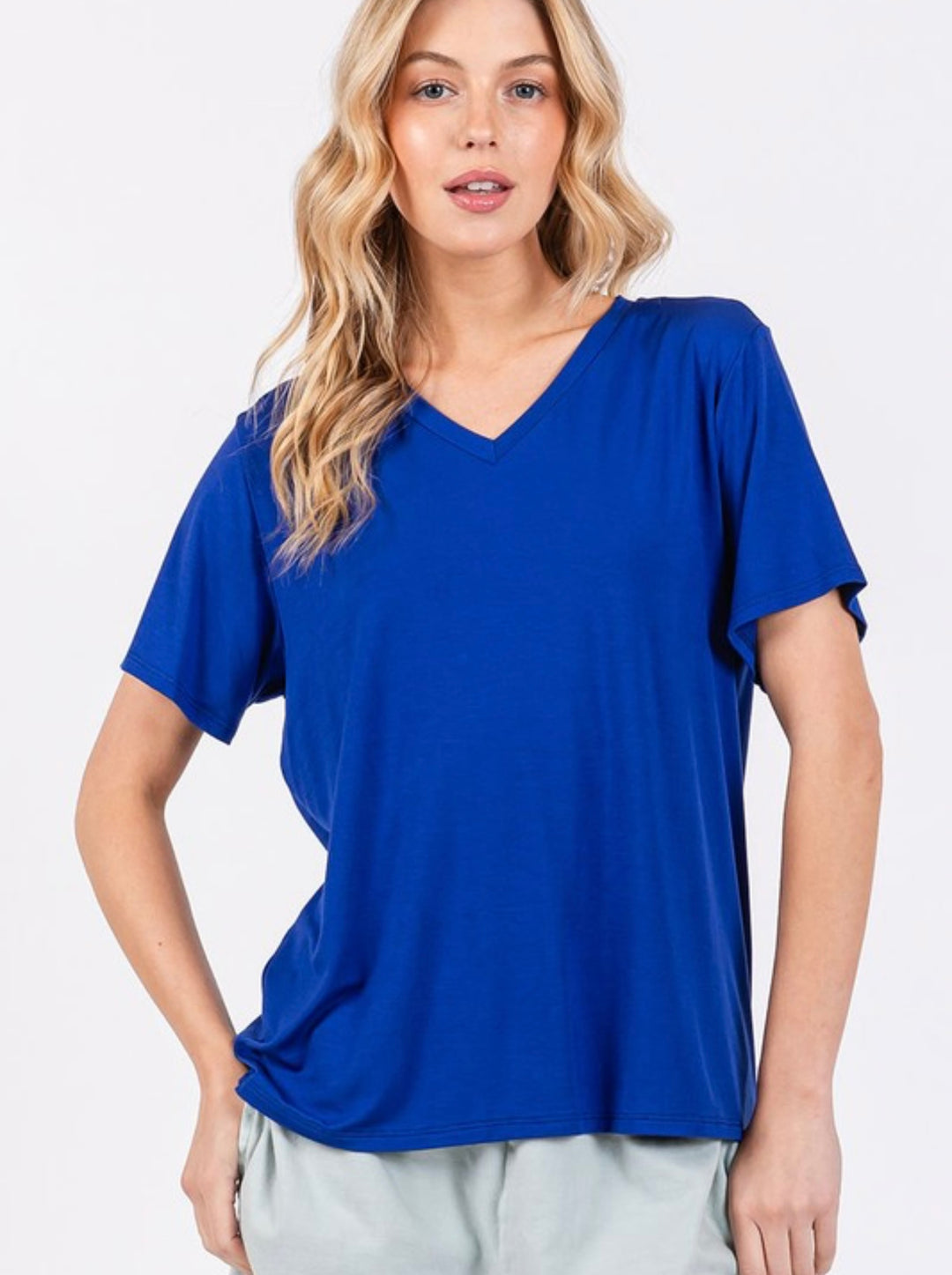 Basic Fit Flowy V-Neck Tee in Royal Blue