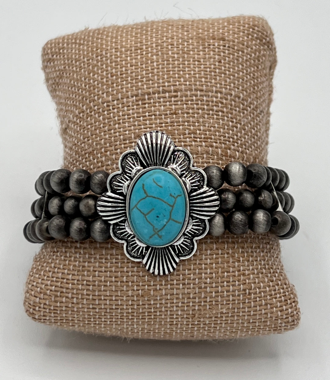 Stretch Bracelet in Silver Bead with Turquoise