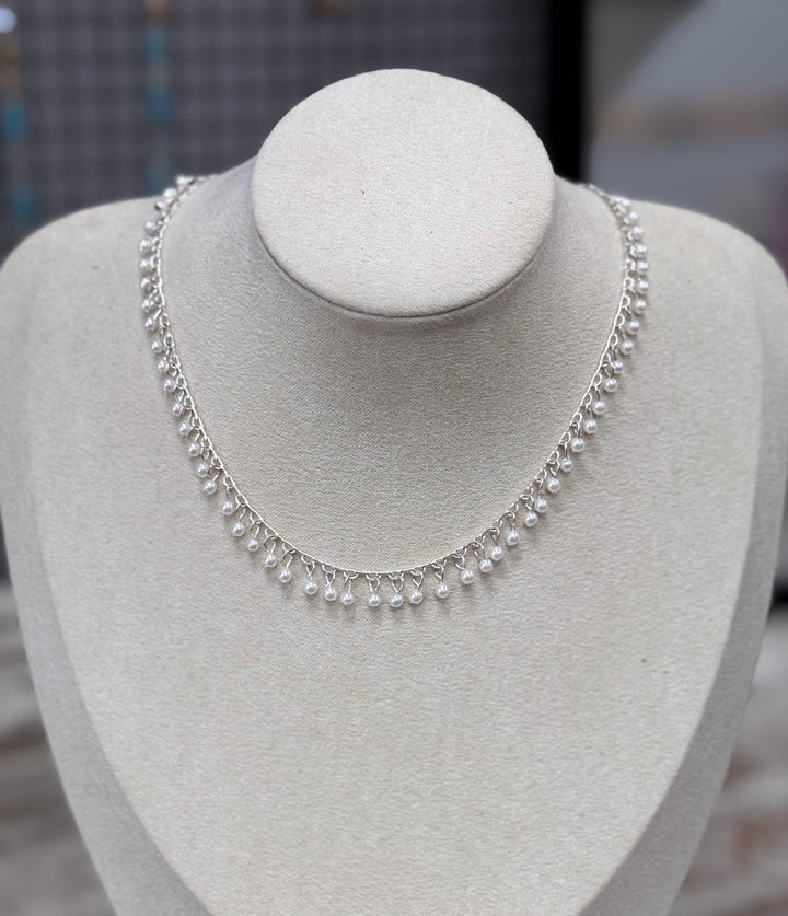 Mini Pearl Necklace Silver