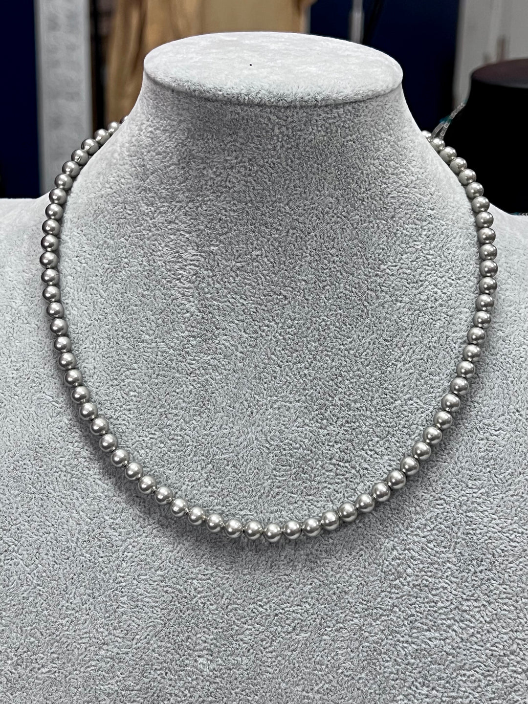 Silver Plated Navajo style Pearls Necklace 6mm