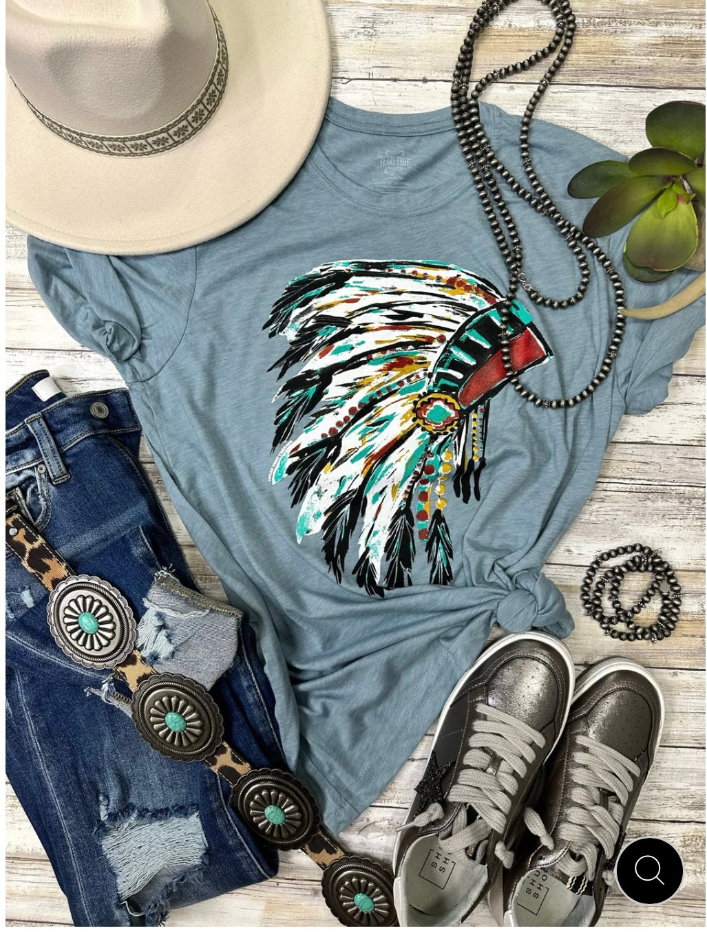 Indian Head Dress on Light Blue Tee