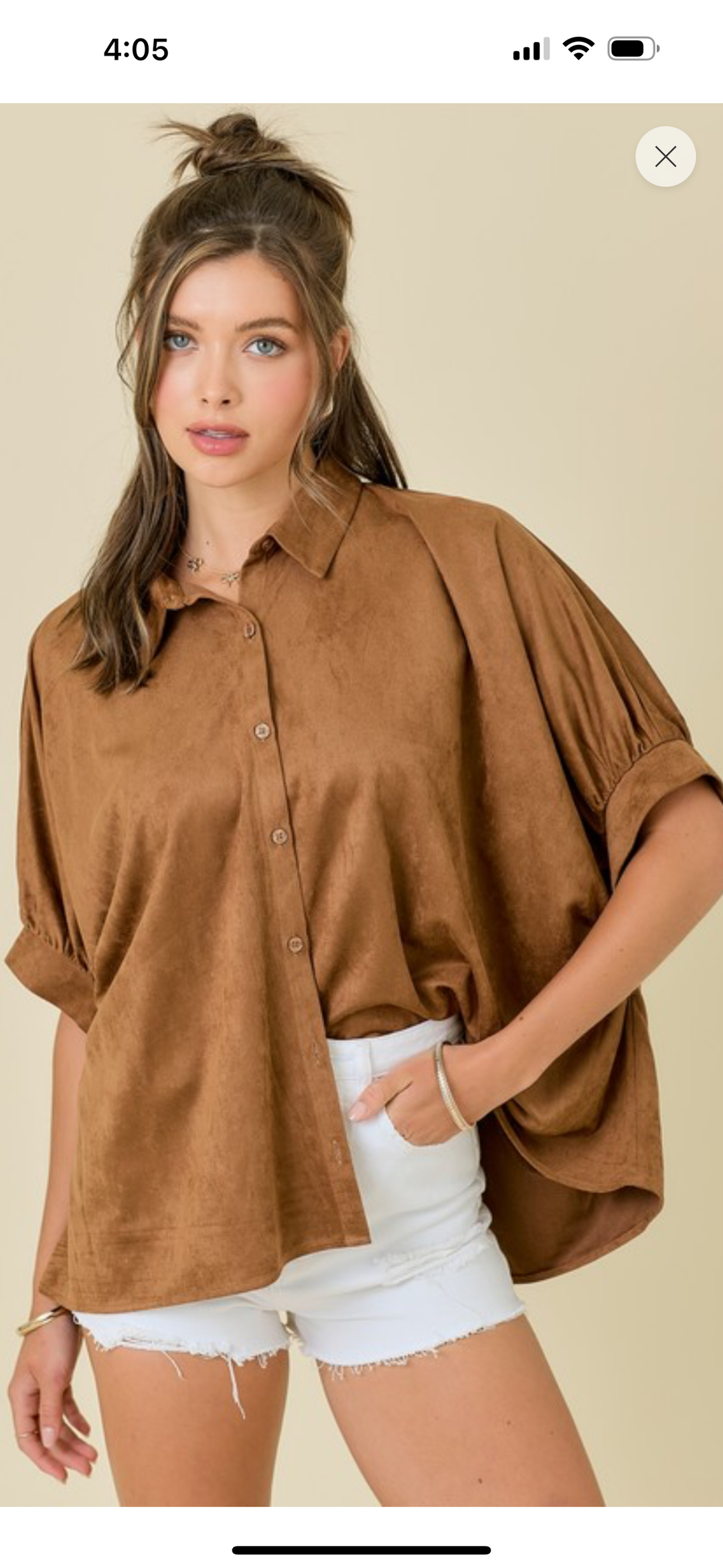 Suede Button Down Oversized Top
