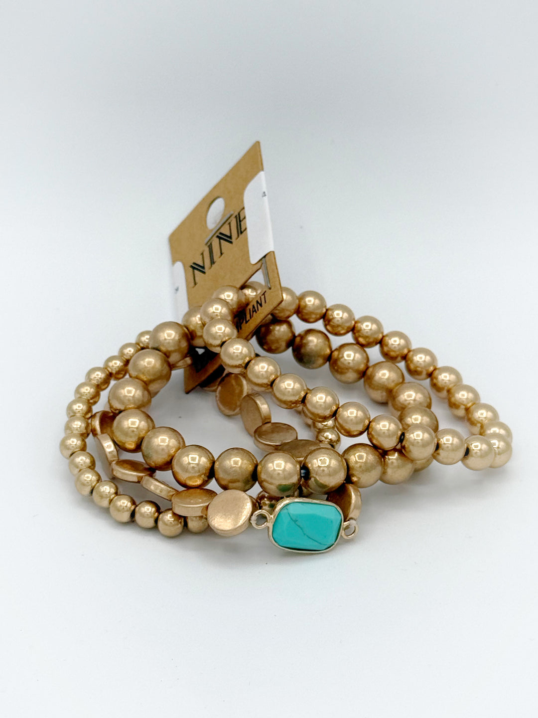 4 Cluster Gold Bracelet w/Turquiose stone