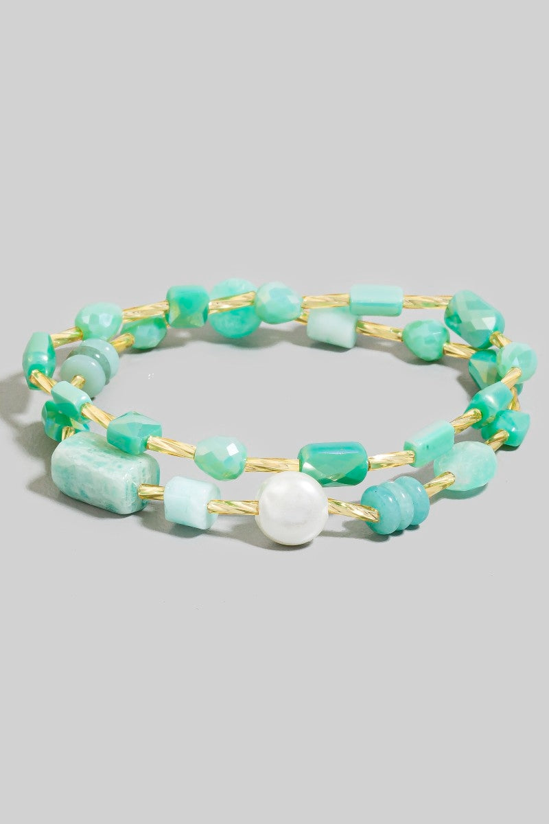 Light Green and Gold Beaded Bracelet Set