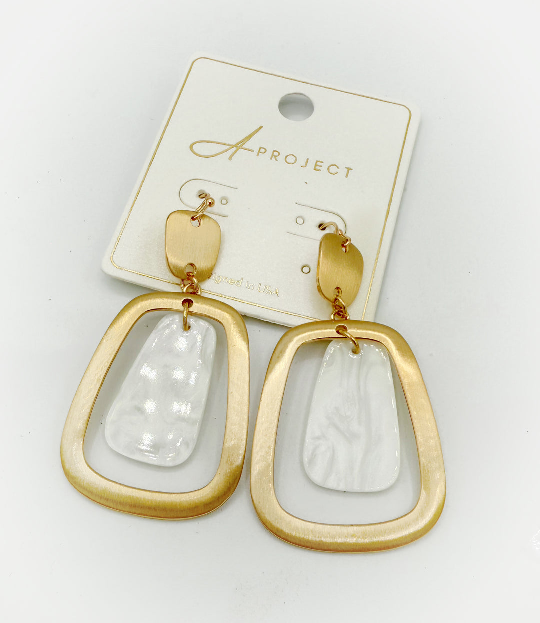 White and Gold Accented Earrings