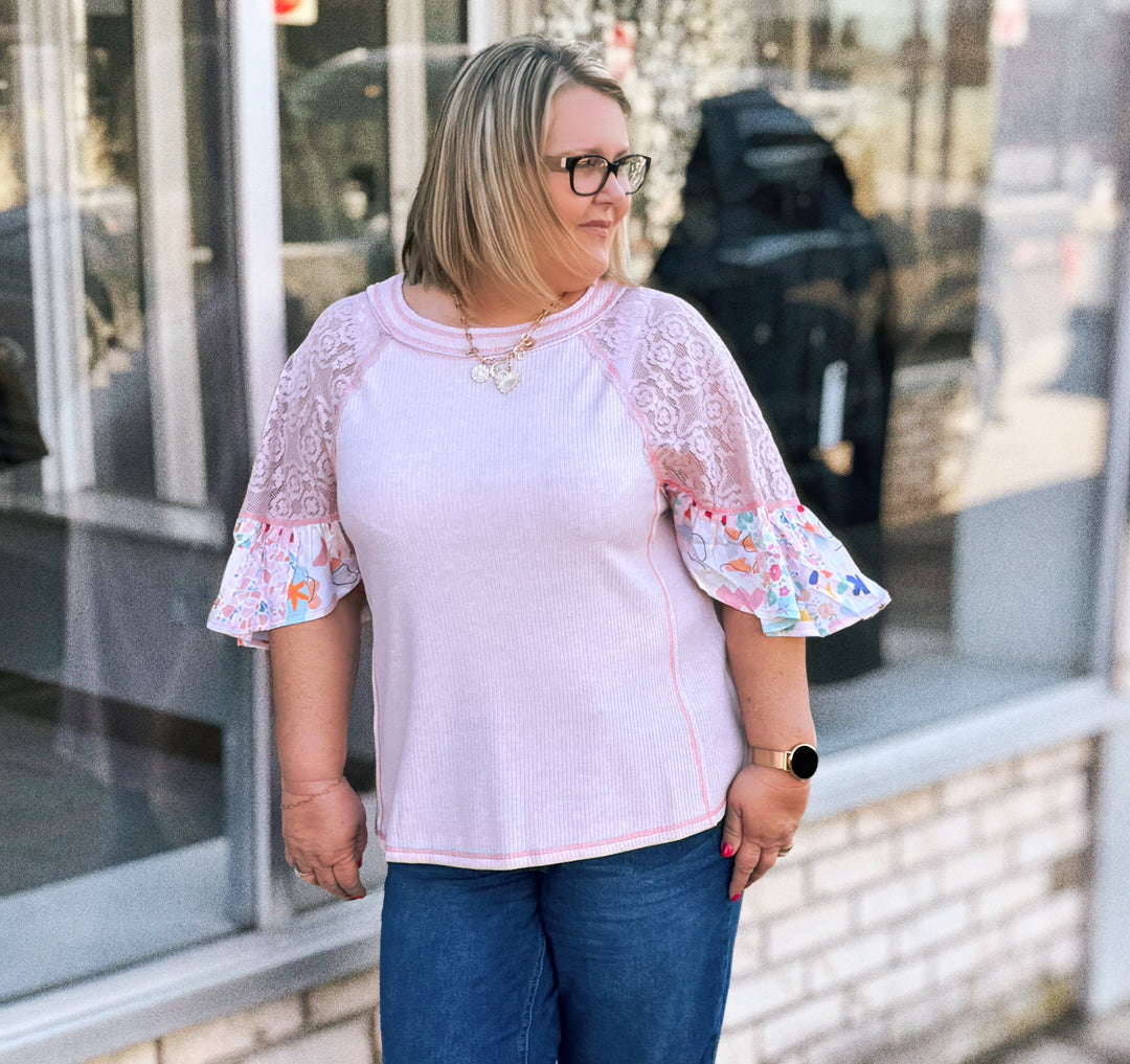 Soft Pink w/Lace and Floral Top