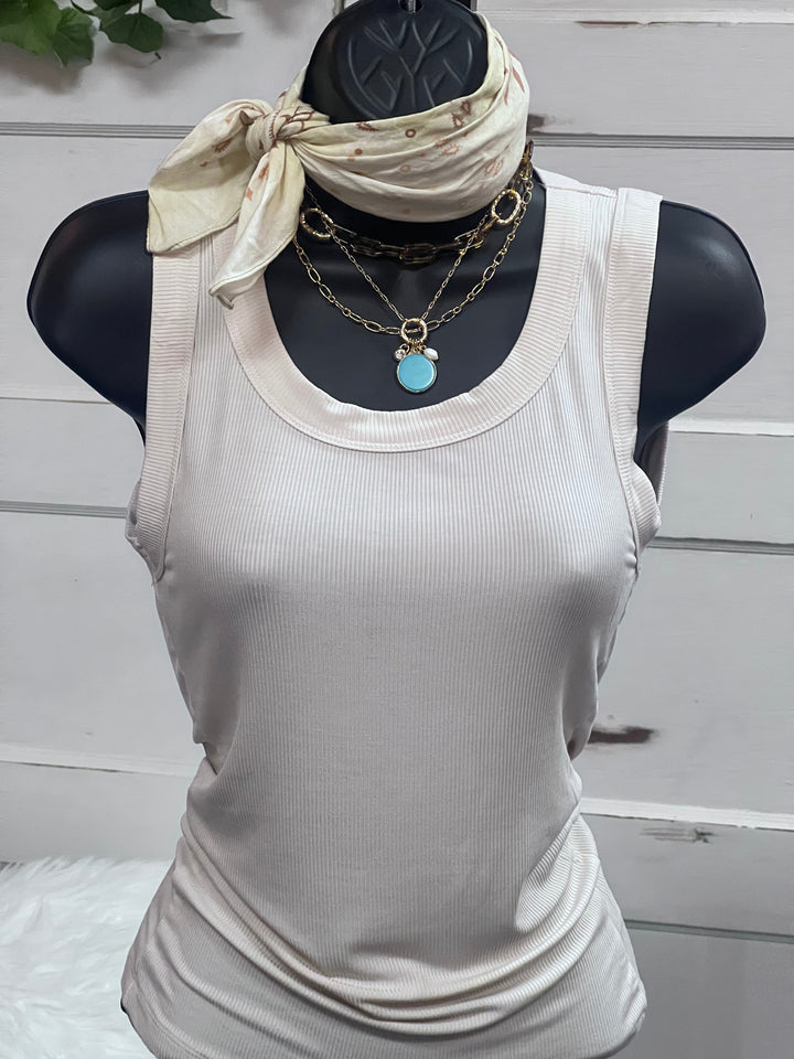 Micro Ribbed Tank Top Beige