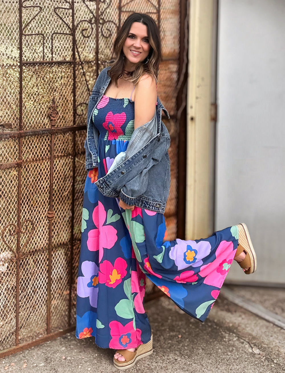 Smocked Bodice Wide Leg Jumpsuit