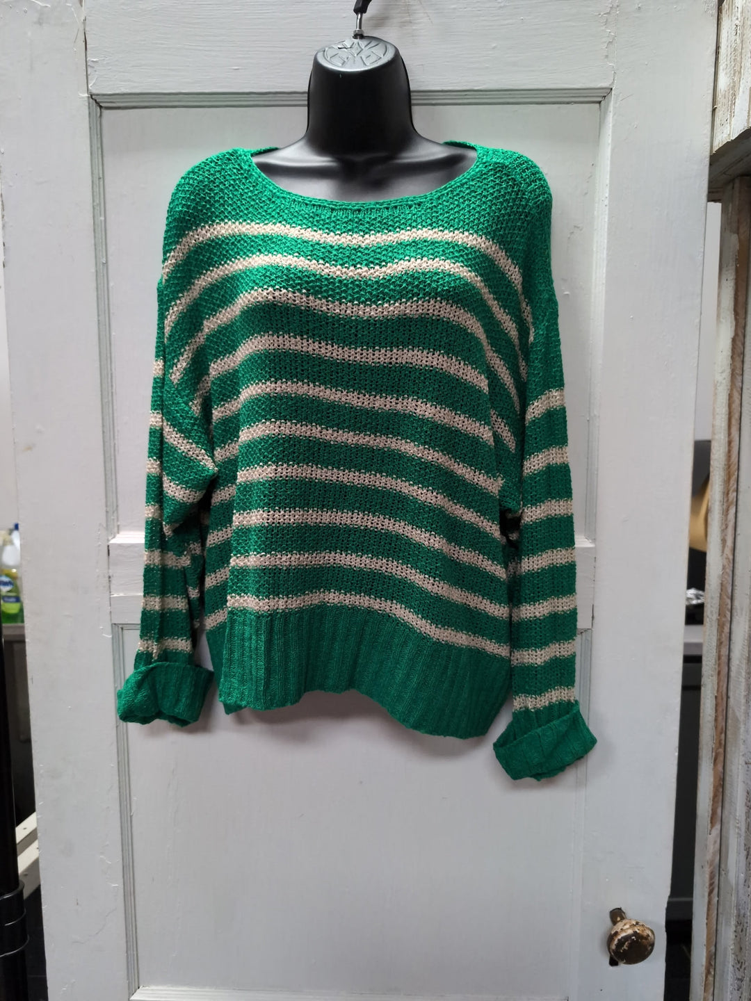 Green Striped Knit Sweater