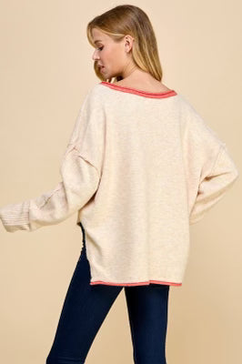 V-Neck Sherbet Soft Top Trimmed in Coral