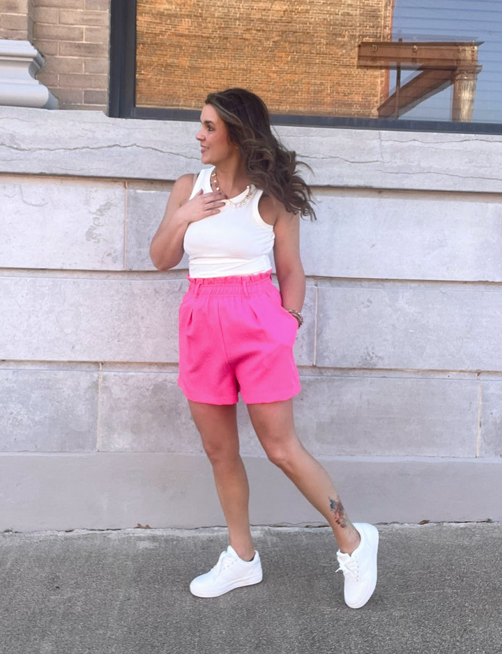 Comfort Elastic Waist Wide Shorts Pink