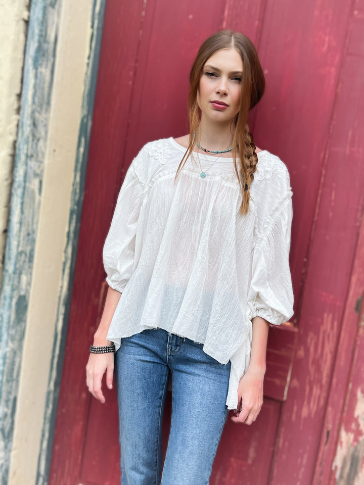 Crochet Trim Detail Blouse Top, white