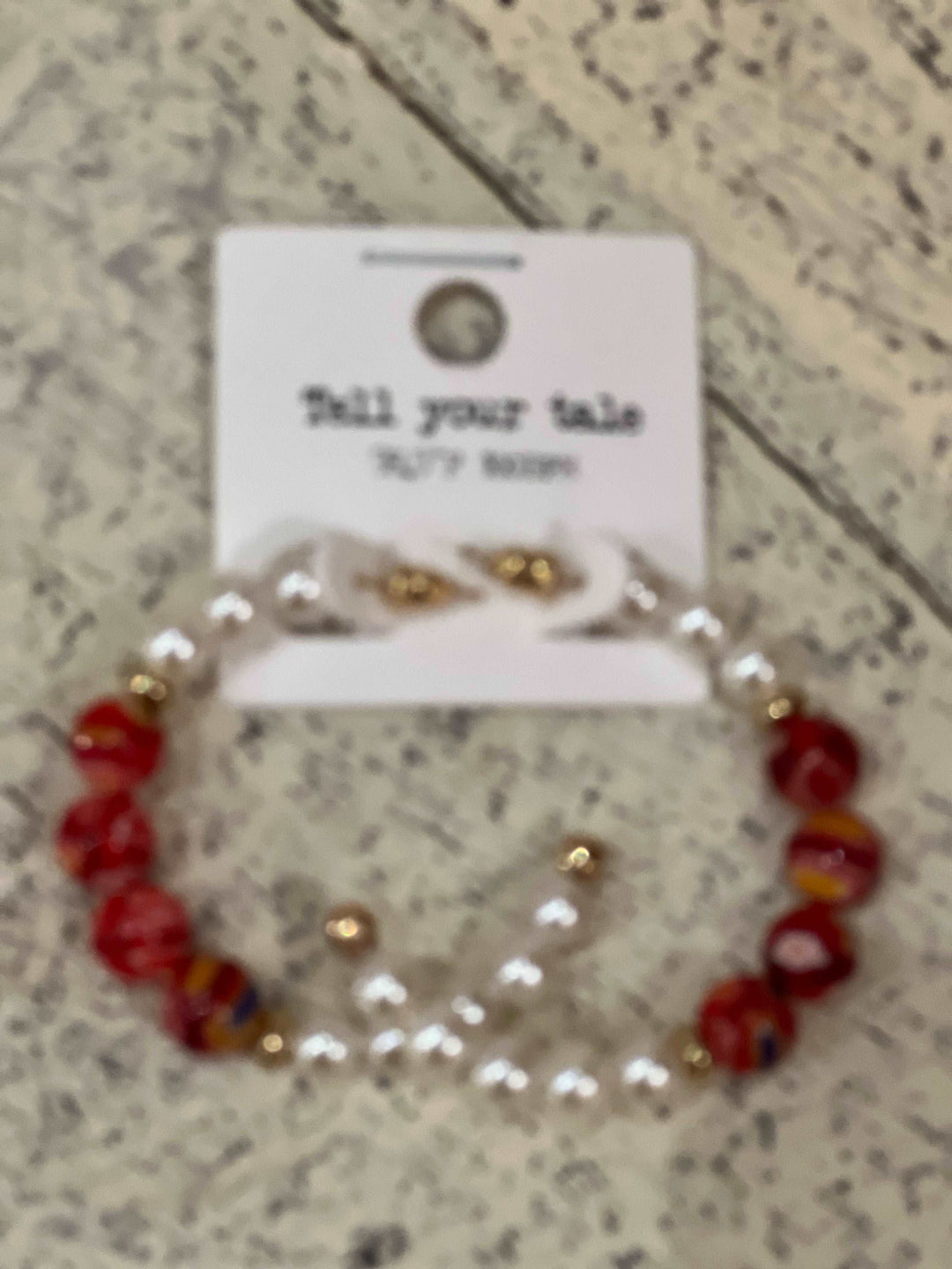 Red Floral and Pearl Hoop Earrings