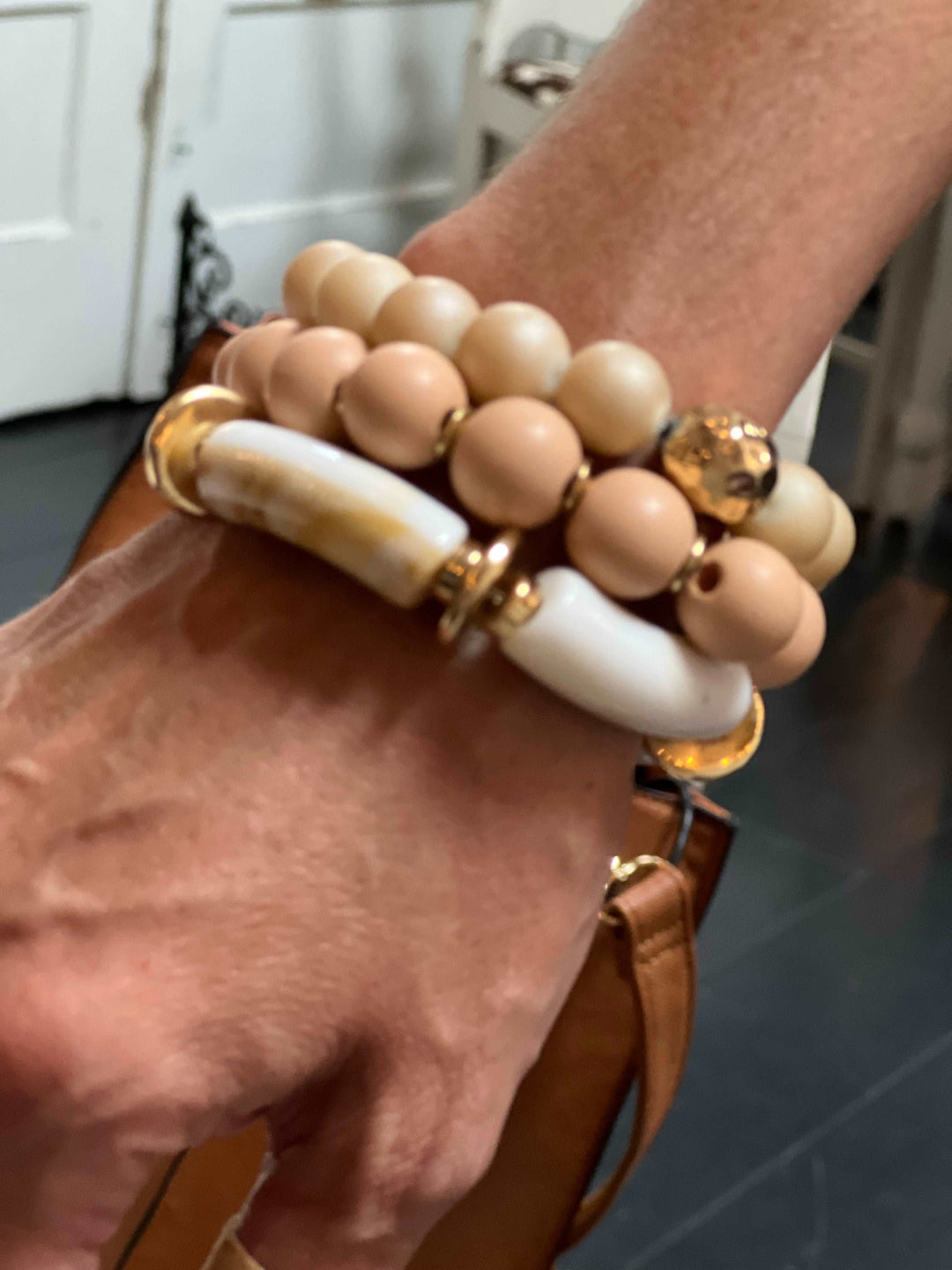 Pink, Beige white 3 set Bracelets