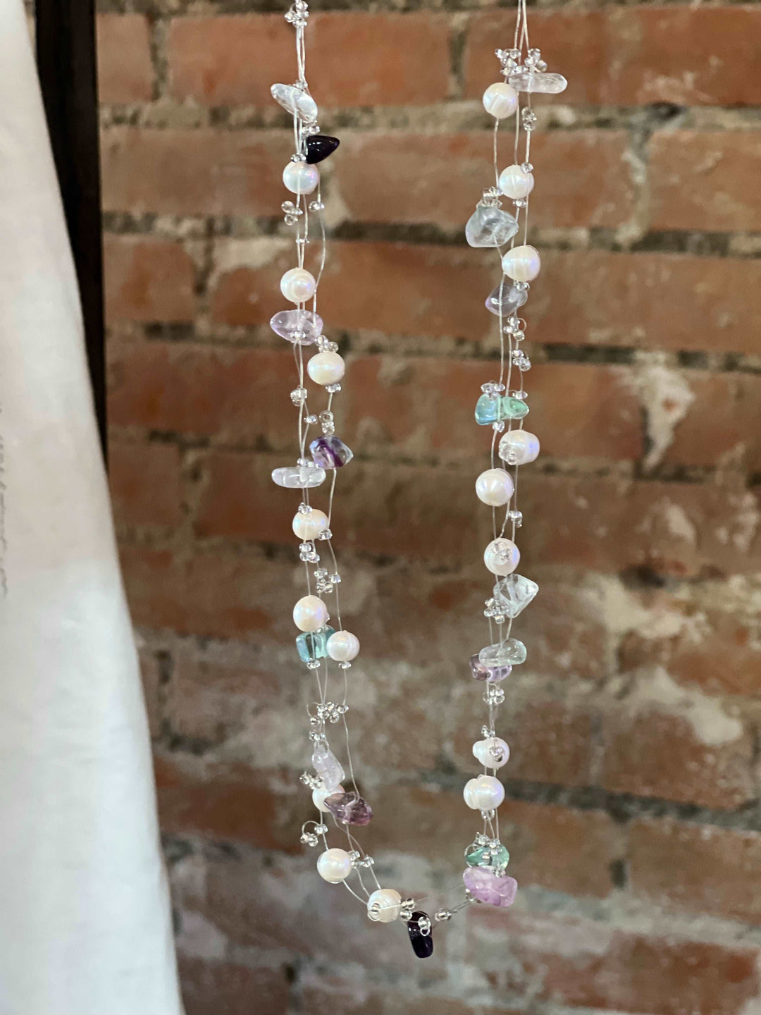 Emerald Pearl with mint and Purple stones Choker