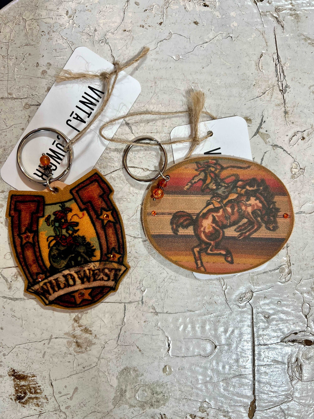 Leather Western Print Key Rings