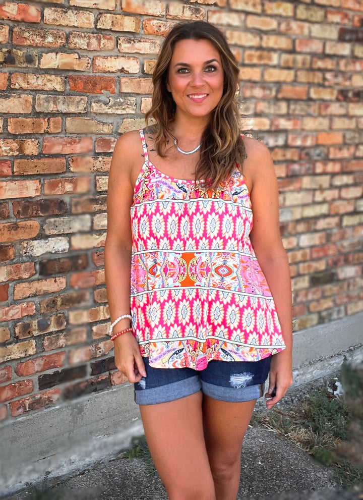 Bohemian Pink Print Tank Top