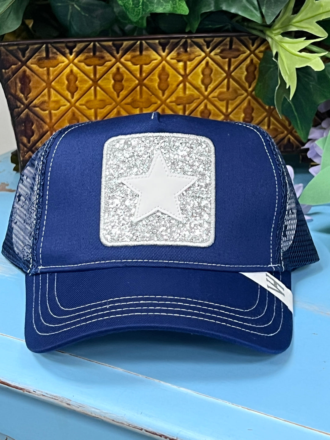 Navy with Silver Bling White Star Cap
