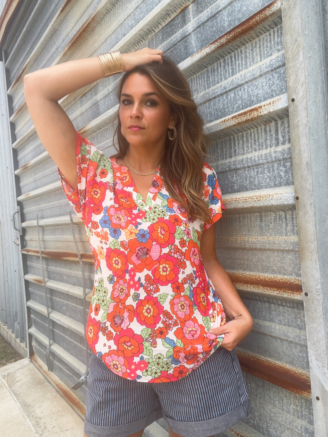 Debbie Red Floral Top