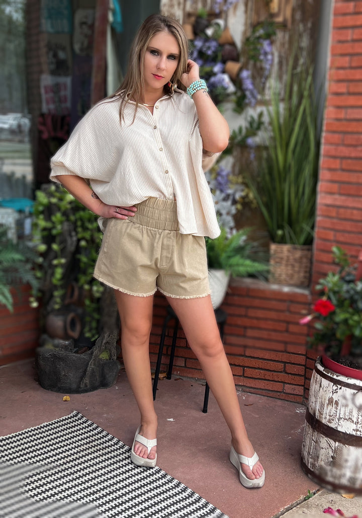 Gabrelle High Waist Twill Shorts