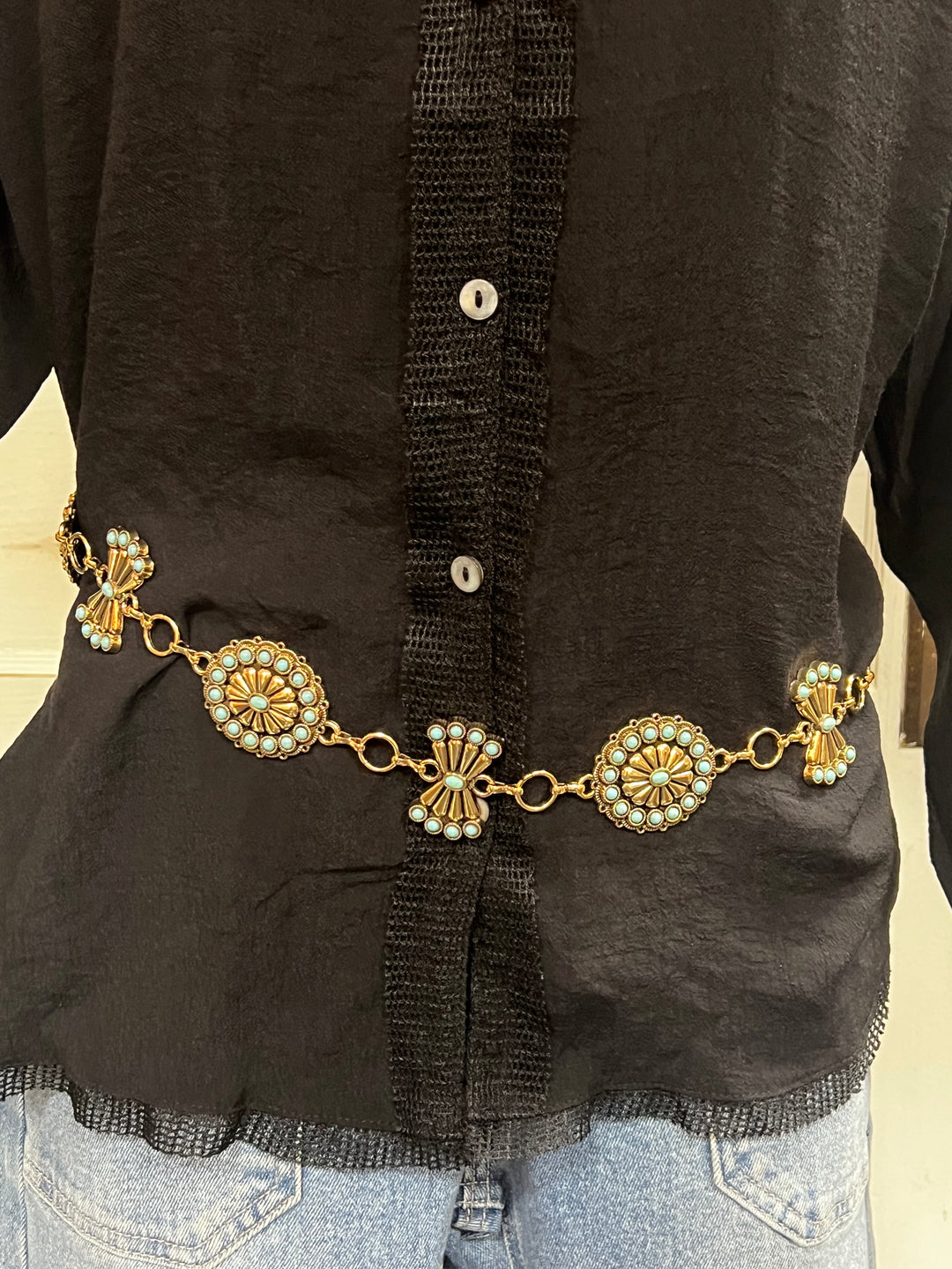 gold with Turquoise round Concho Belt