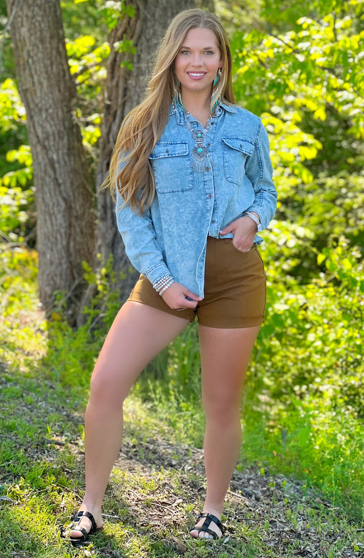 Toffee color Denim Shorts