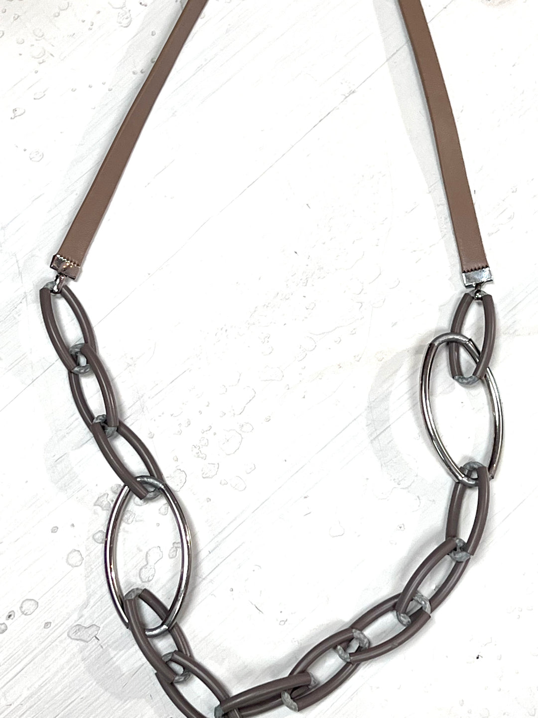 Tan Strap with Silver Chain Link Necklace