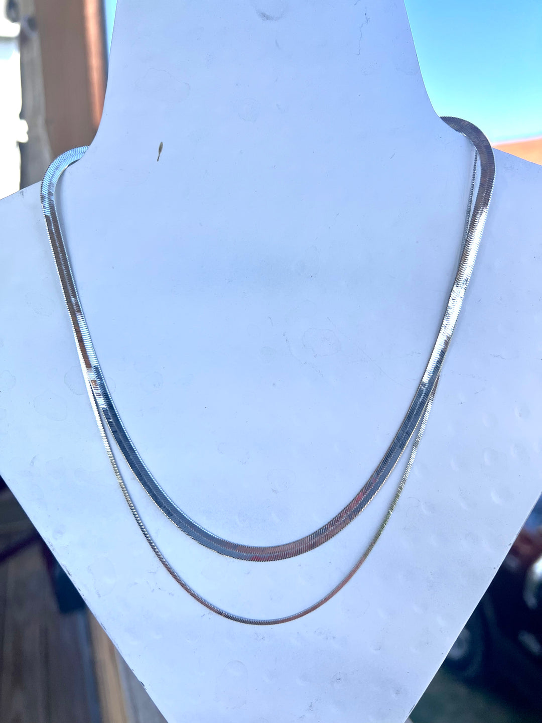 Silver Herringbone Necklace 2 Row