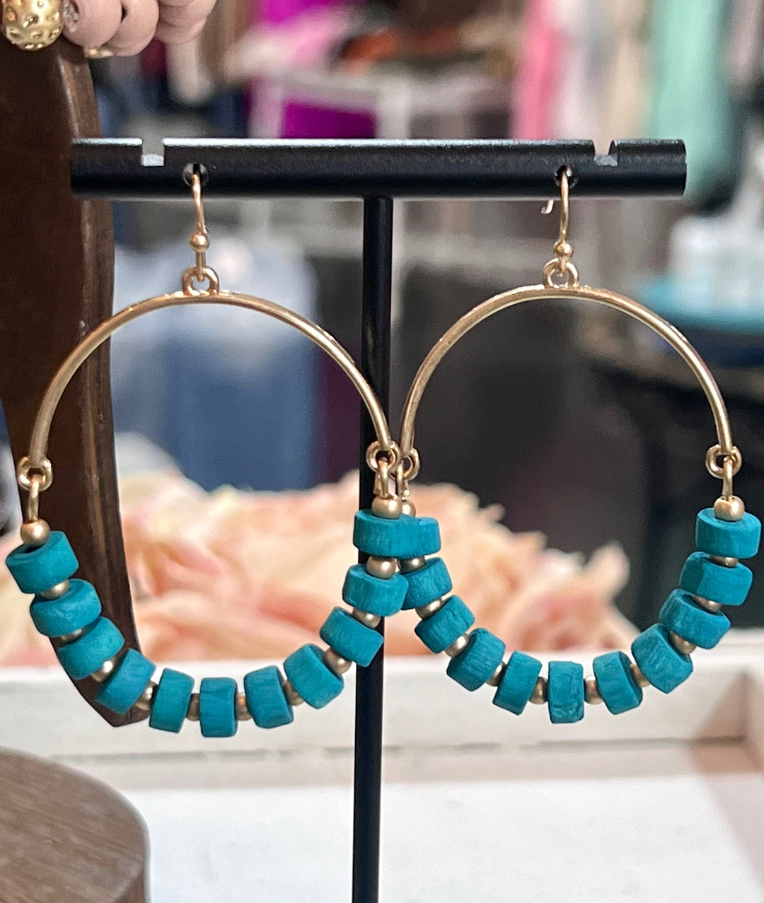 Dark Teal Disc Dangle Earrings