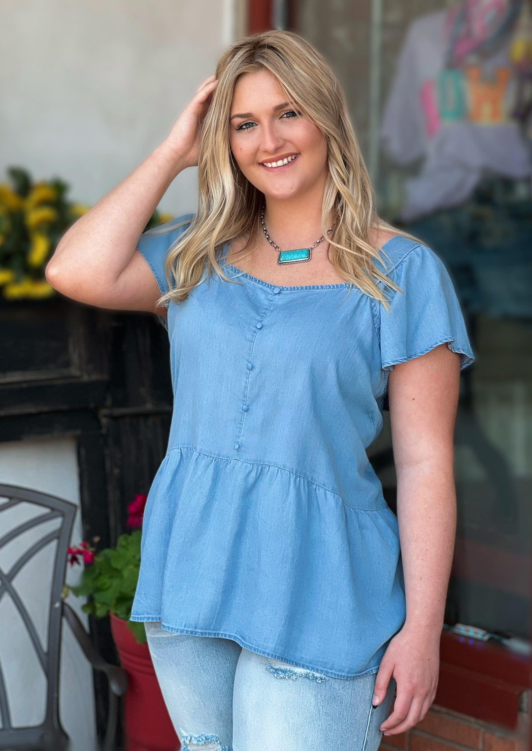 Shangrila Days Chambray Curvy Top