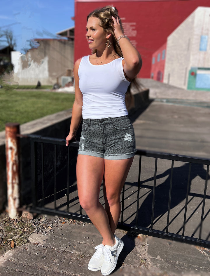 Black Leopard Print Shorts